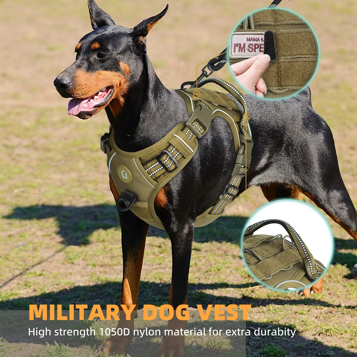 Tactical harness for medium-sized dogs with reflective properties